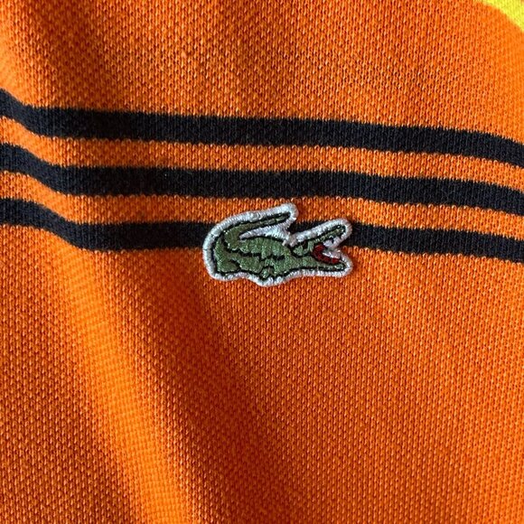 Lacoste Men's Orange White Striped Long Sleeve 100% Cotton Polo Shirt Size 9 - Picture 5 of 11